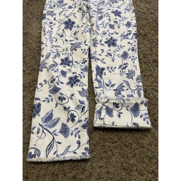 JJILL White Floral Authentic Fit Cropped Jeans Frayed Hem Sz 6 30x24 Spring Boho - Picture 8 of 11